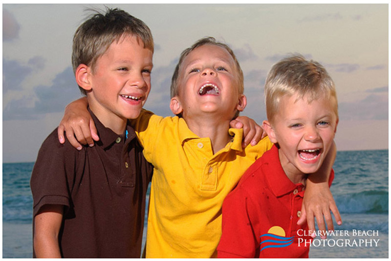 Clearwater Beach Family Portrait of three boys laughing