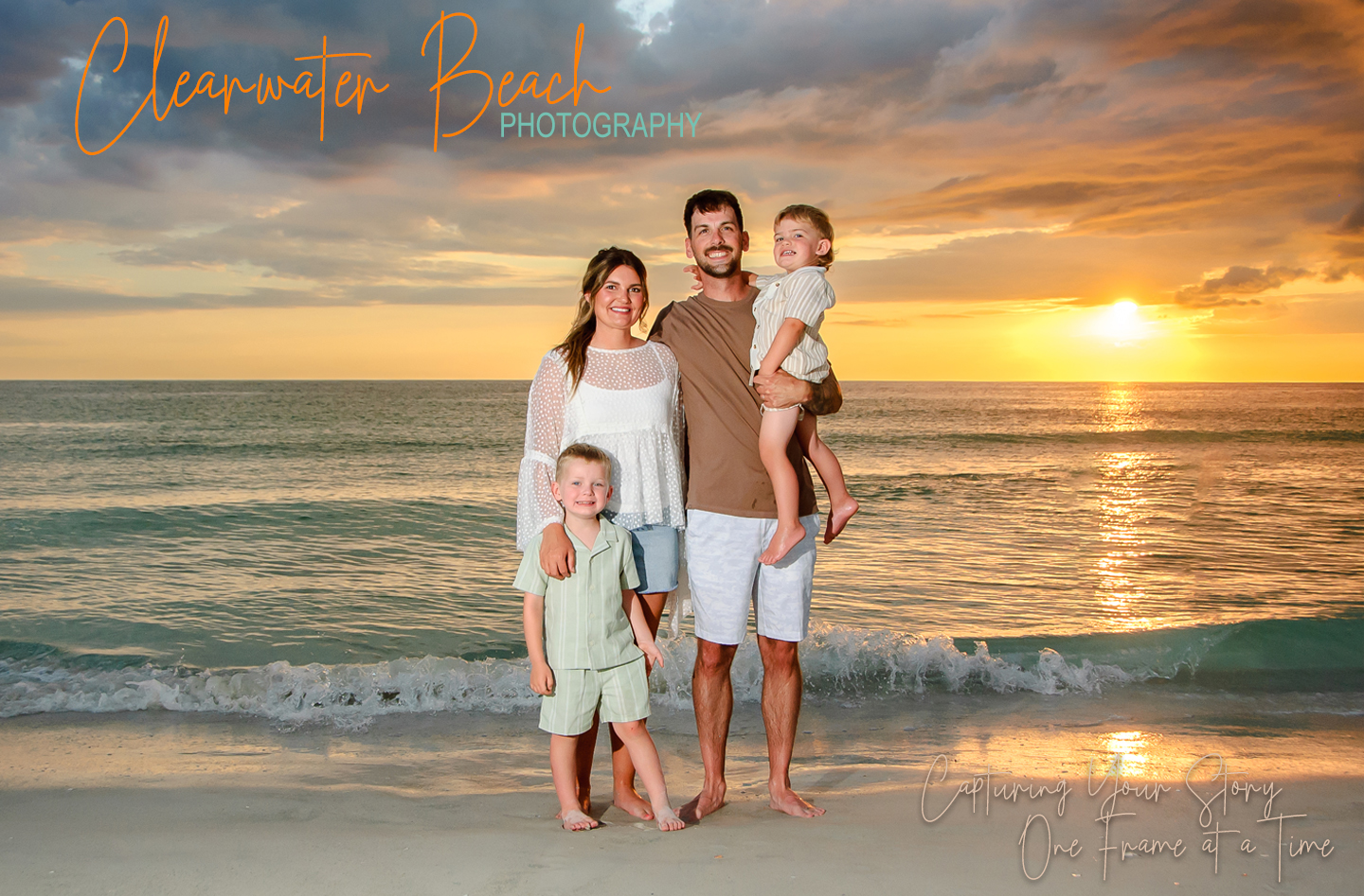 Clearwater Beach Photograph of family by the water at Sunset