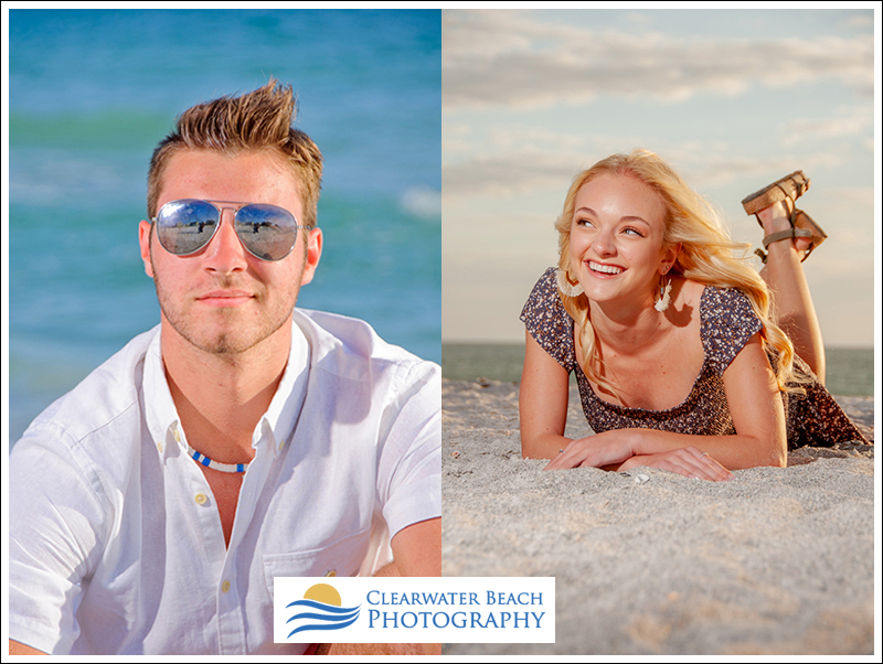 Senior Picture of boy in sunglasses and girl smiling on Clearwater Beach